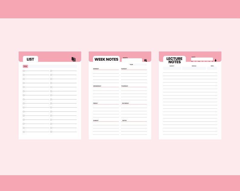 Notes Log Printable Printable Note Taking Pack, Colorful Planner Pages, A4 Letter Size, 12 ...