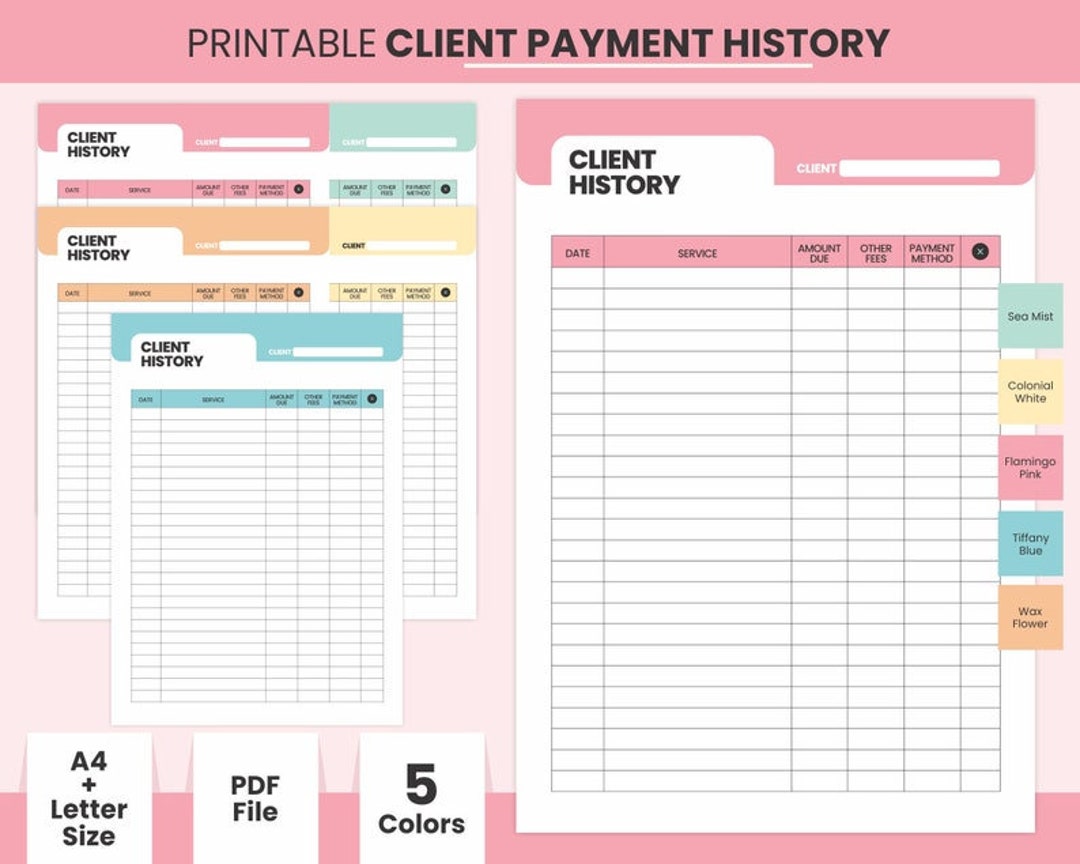 Printable Daily Client Payment History Tracker, Client Transaction ...