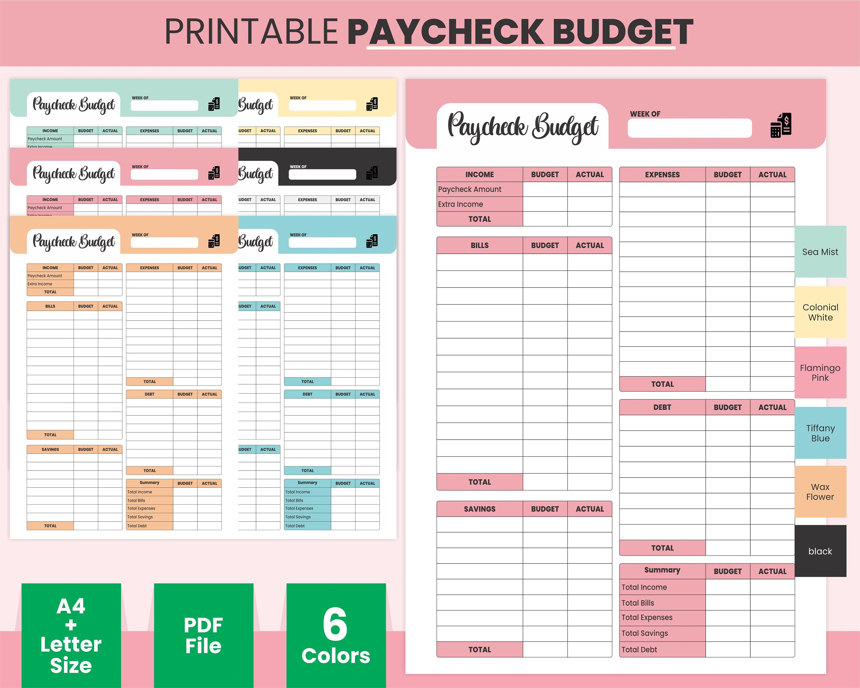 Printable Weekly Paycheck Budget Planner Digital Finance Organizer Income Management Budgeting Tool  Personal Finance Planner