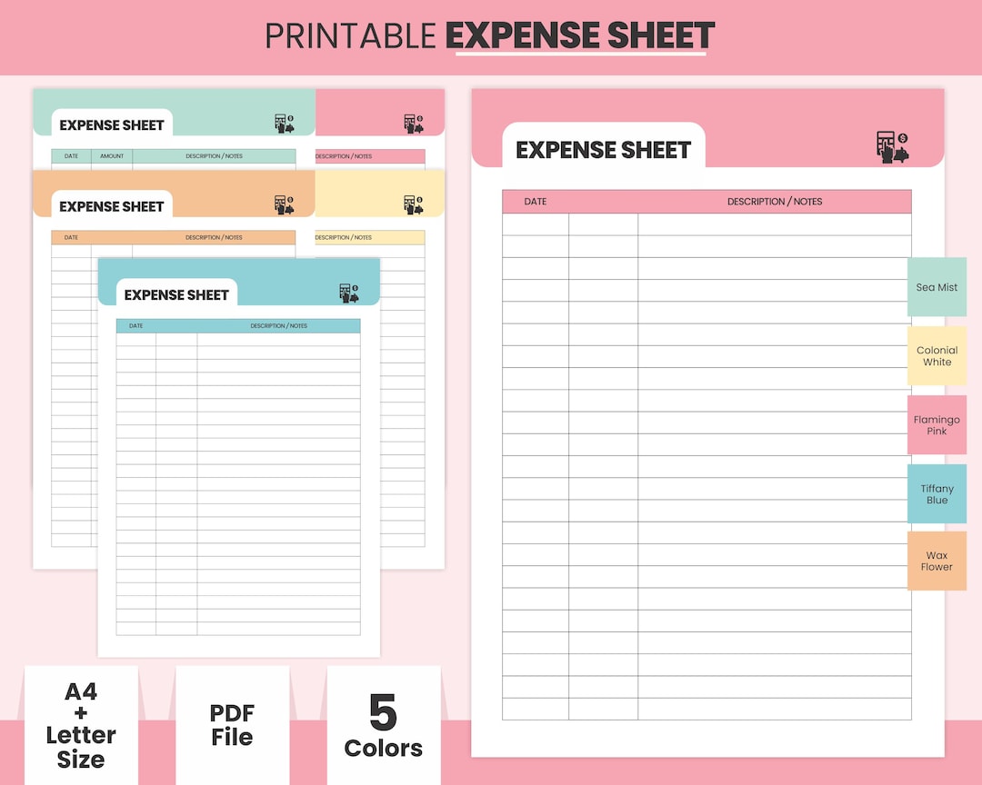 Printable Expense Tracking Sheet, Money Budgeting Log Book, PDF Bill ...