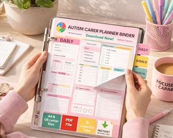 Autism Carer Planner Binder, Printable PDF, Daily & Weekly Schedules, Organizer