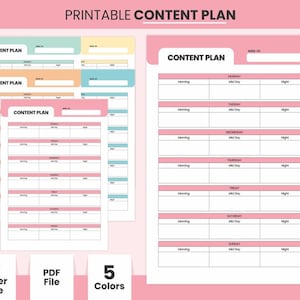 Printable Weekly Content Plan, Social Media Influencer,A4 and Letter size, Blogger Content, Social Media Manager, Marketing Content Planner