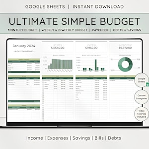 Ultimate Budget by Paycheck Spreadsheet Google Sheets Planner Monthly Weekly Biweekly Semi Monthly, Financial Tracker Template, Budgeting