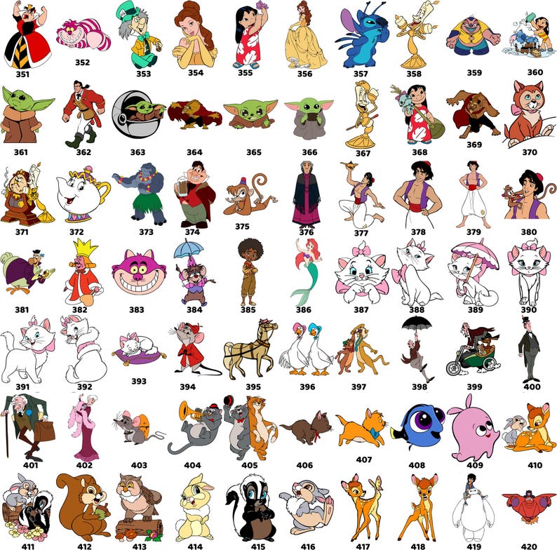 Puede incluir: Una colecci&oacute;n de pegatinas de personajes de dibujos animados coloridos, incluyendo personajes de Disney y Star Wars. Las pegatinas presentan personajes como Stitch, Bella y Baby Yoda. Cada pegatina tiene un dise&ntilde;o &uacute;nico y colores vibrantes.