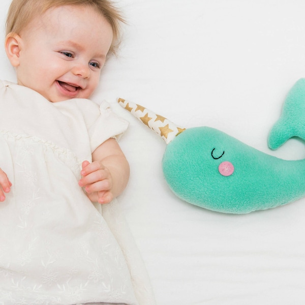 Narwhal Baby Toy, New Baby Gift, Nautical Toy, Narwhal Softie for Kids, Ocean Nursery, Aqua Nursery, Heirloom Toy