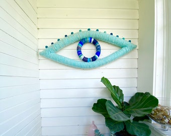 Evil Eye Wall Hanging, Eye of Protection Art, Boho Style Eye Art