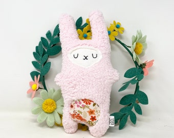 Pink Fluffy Bunny Plush, Stuffed Rabbit, Fleece Bunny Plushie