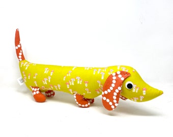 Wiener Dog Stuffie, pluche voor kinderen en volwassenen, teckel knuffel, paddestoelprint