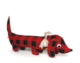 Stuffed Wiener Dog, Plush Dachshund, Weiner Dog Stuffie, Unique Kids Gift, Buffalo Plaid