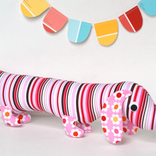 Pink Girly Modern Stuffed Wiener Dog Softie Plush for Kids Dachshund Doll Baby Toy PINKY