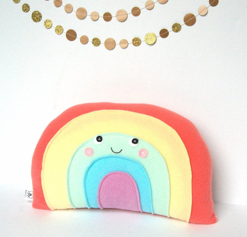 Pastel Rainbow Pillow, Kids Pillow, Nursery Decor, Rainbow Softie, Plush Rainbow, Photo Prop image 2