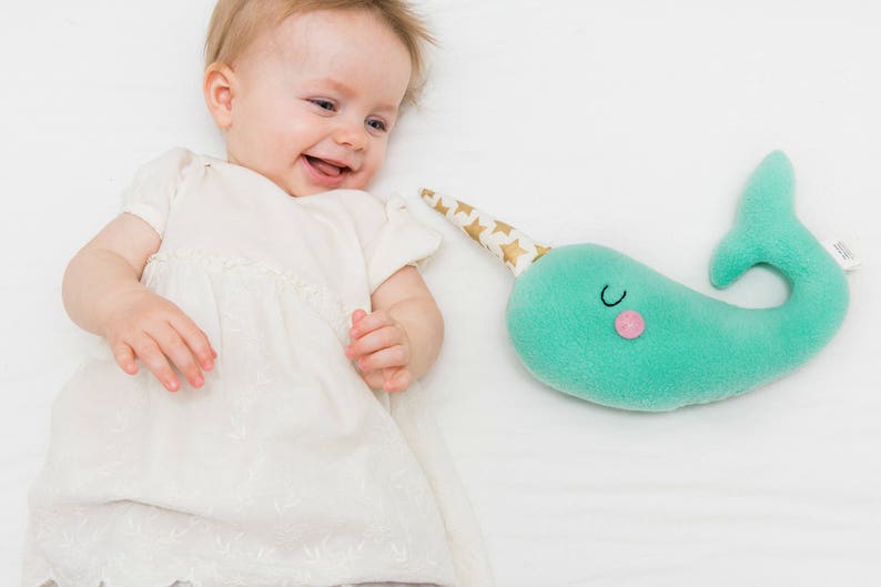 Narwhal Baby Toy, New Baby Gift, Nautical Toy, Narwhal Softie for Kids, Ocean Nursery, Aqua Nursery, Heirloom Toy image 1