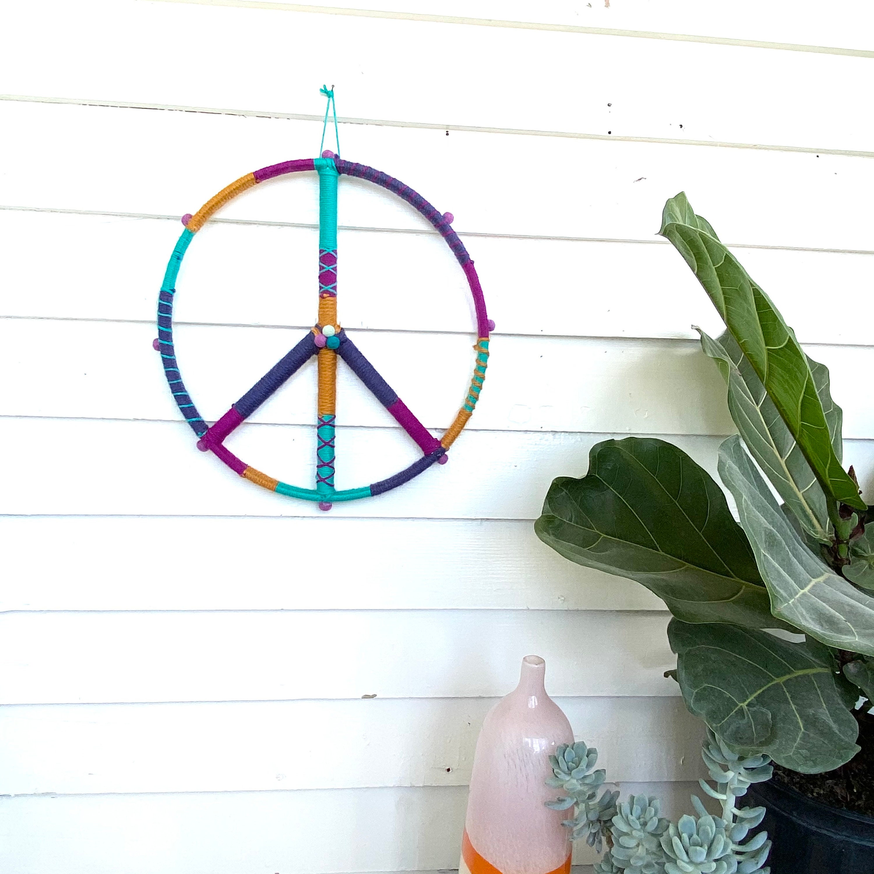 Peace Sign Wall Hanging Yarn Wrapped Textile Wall Decor Etsy
