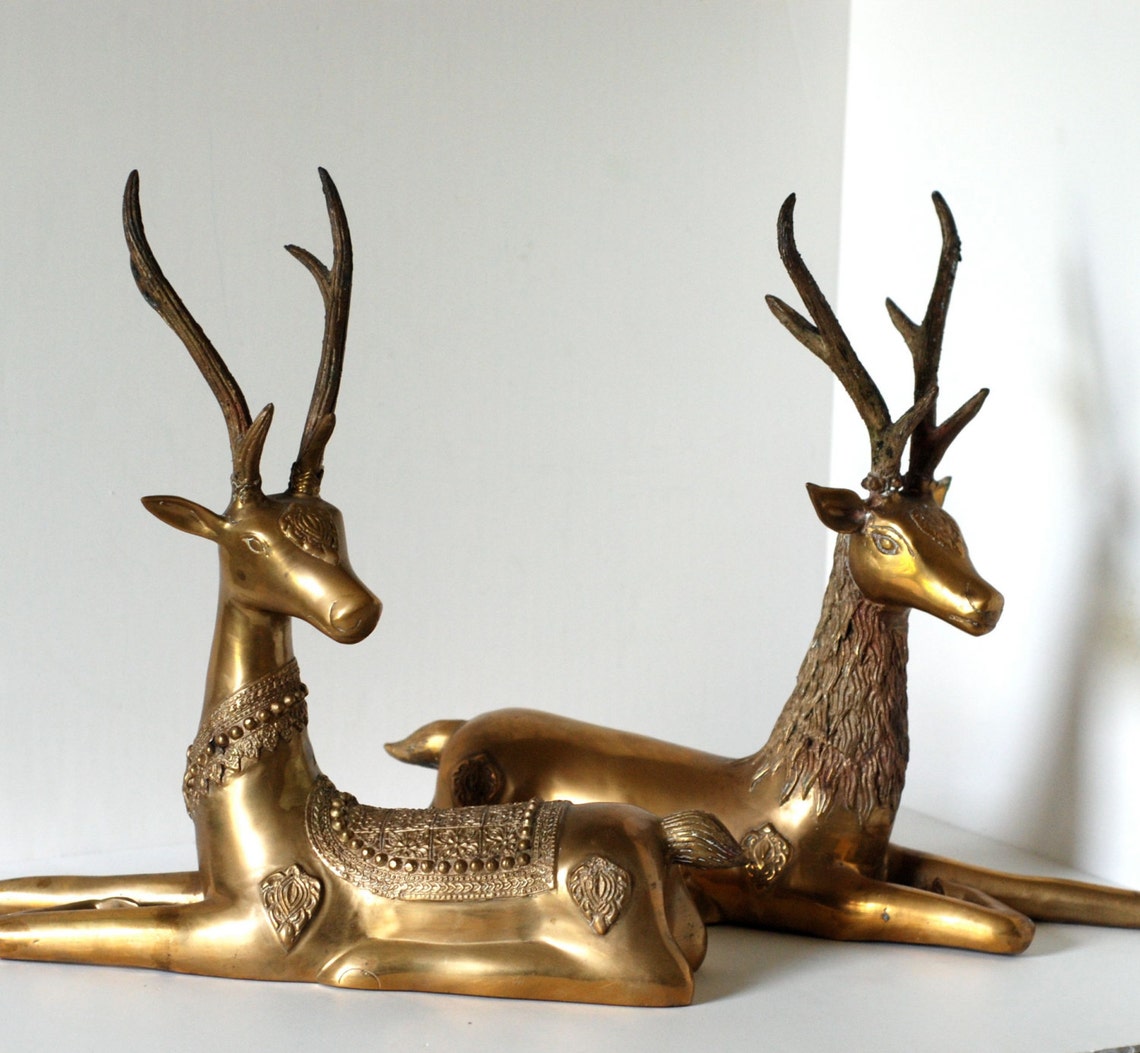 Vintage Brass Deer Pair . Large . Mid Century . India . Etsy