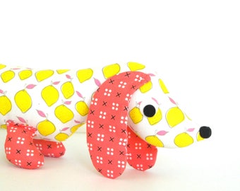 Baby Girl Gift, Wiener Dog Softie,  Plush Dachshund,  Baby Toy, Stuffed Wiener Dog LEMON
