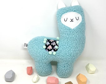 Mint Stuffed Llama, Llama Stuffie, Plush Llama, Llama Toy, Mushroom Print