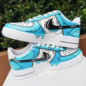 custom hand painted air force1.af1  cartoons street style anime wedding shoes trendy trainers high fashion sneakers 2D comic blue tear