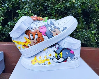 Hand Painted Tom & Jerry Air Force 1 Sneakers: Custom Cartoon Shoes