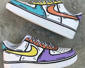 Custom Hand-Painted Air Force 1 Sneakers: 2D Comic Style