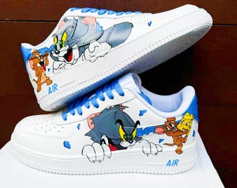 Hand Painted Tom Jerry Air Force 1 Sneakers: Custom Anime Shoes AF1 white personalized gift design wedding fashion trainers