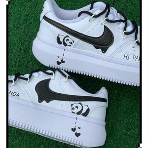 Zapatos de boda de estilo callejero con diseño de panda, zapatillas de deporte de alta moda, pintados a mano, con dibujos animados de Court Vision Alta, color negro.