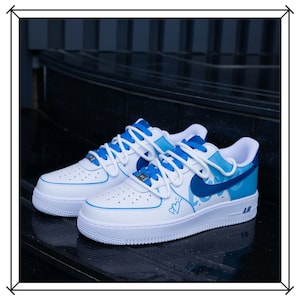 custom hand painted air force1 af1 cartoons sneakers street style customised anime wedding shoes trendy trainers  fashion blue white