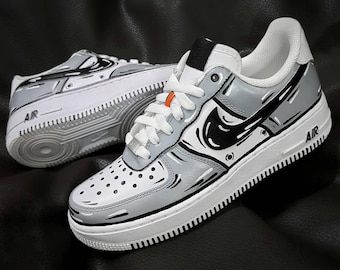 Custom Hand-Painted Air Force 1 Sneakers: Gray Cartoon Anime Shoes AF1 trendy white personalized gift design wedding fashion