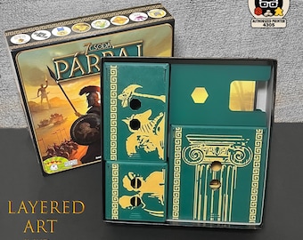 7 Wonders Duel compatible Organizer | Layered Art Lid, Sleeved Cards