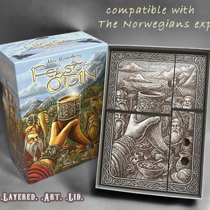 Insert d'extension « Le Festin d'Odin et les Norvégiens » | Organiseur avec couvercle à illustrations superposées | Cartes sous pochettes