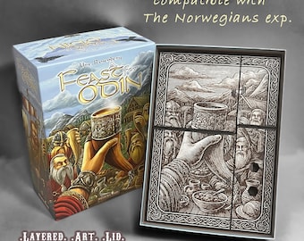 A Feast For Odin and The Norwegians expansion Insert | Organizer with Layered Art Lid | Sleeved Cards