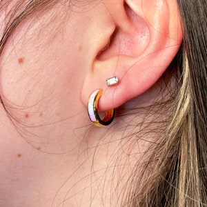 Milky White & Black Opal Hoop Earrings by Stella Amoré– Sterling Silver or 18k Gold Plated – October Birthstone Huggies