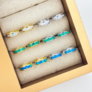 Opal Hoop Earrings 18k Gold Plated by Stella Amoré – Black, Blue, Green, White Opal Inlay – Huggie Earrings