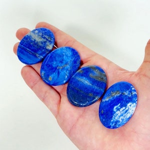 Natural Lapis Lazuli Worry Stones - Set of 4 Lapis Lazuli Palm Stone, Fidget Stone, Pocket Gemstone for Stress Anxiety Relief