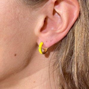 Yellow Enamel CZ Huggie Hoops by Stella Amoré – Dainty Gold Earrings, Stackable Huggies, Colorful Hoop Jewelry, Custom CZ Combo Sets