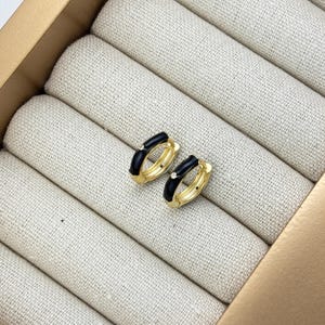 Black Enamel CZ Huggie Hoops by Stella Amoré – Dainty Gold Earrings, Stackable Huggies, Colorful Hoop Jewelry, Custom CZ Combo Sets