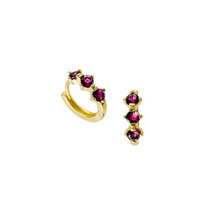 Ruby Huggie Earrings: Gold-Plated Silver July Birthstone Hoops