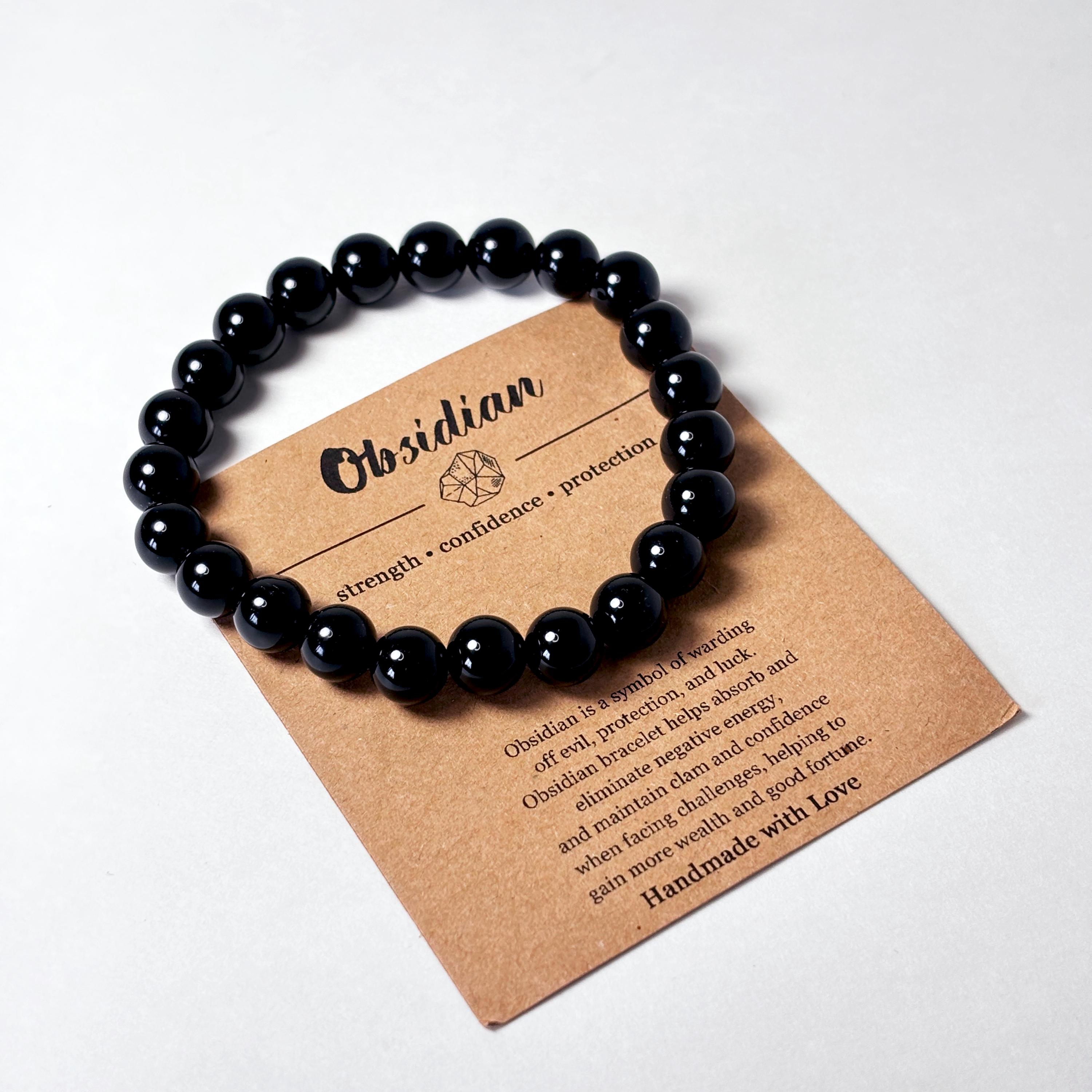 Black Obsidian Healing Bracelet - Crystal for Protection - Energy Shield Bracelet with Gift Bag & Card
