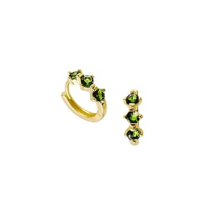 Peridot Huggies by Stella Amoré – August Birthstone Hoops • Dainty CZ Peridot • Gold Huggie Earrings • Birthday Gift Jewelry for Her