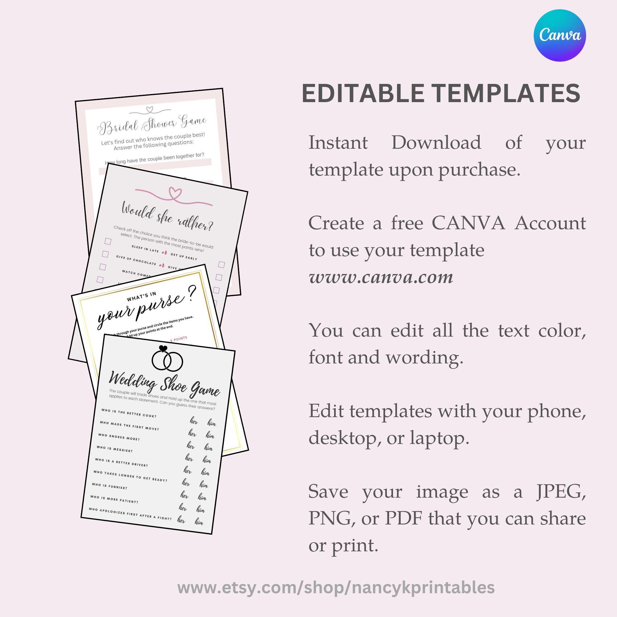 Printable BRIDAL SHOWER Game Bundle Etsy