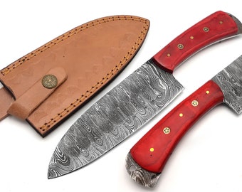 Cuchillo de carnicero de Damasco hecho a mano, cuchillo de chef de cocina forjado a mano, cuchillo de corte de carne de espiga completa, el mejor regalo de cumpleaños para ella