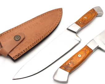 Cuchillo de carnicero hecho a mano, Cuchillo de campamento al aire libre, Cuchillo de chef de cocina forjado a mano, Cuchillo para cortar carne de espiga completa, El mejor regalo de cumpleaños para ella
