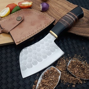 Handmade Cleaver Knife Meat Cutting Serbian Chef Knife Hand Forged Butcher knife with Sheath Groomsmen Knife Gift