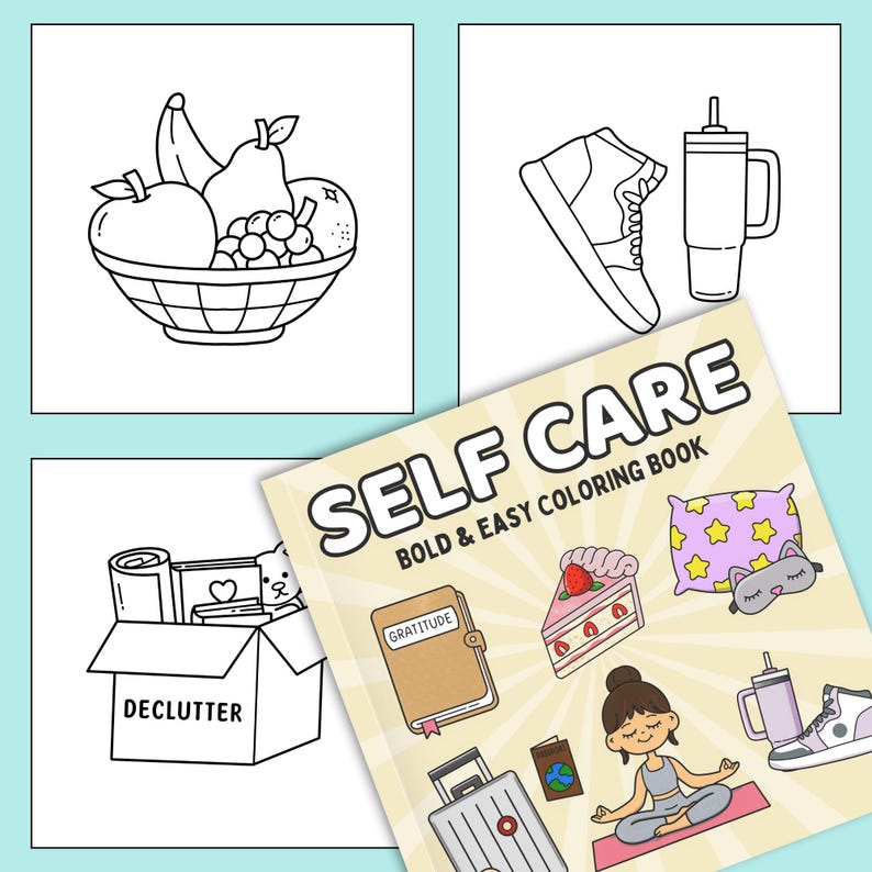 Self Care Coloring Pages Printable PDF - Digital Coloring Book - Bold ...