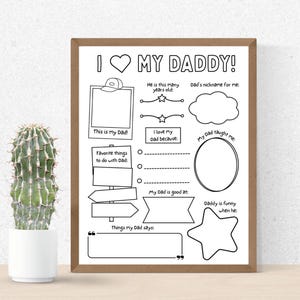 Ich liebe meinen Papa zum Ausdrucken, Vatertagsaktivität für Kinder zum Ausfüllen, Alles über Papa, Sofort-Download PDF, Geburtstagsgeschenk