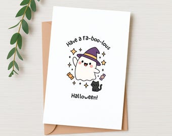 Cute Ghost Halloween Card, Printable Greeting Card, Fabulous Halloween, Best Friend Card, Halloween Greeting Card, Cute Halloween Card