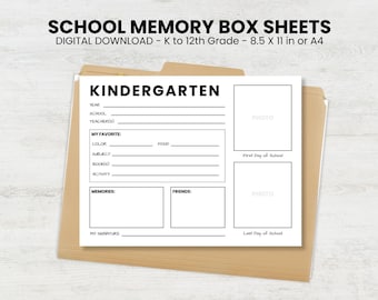 School Memory Box File Folder Cover, Memory Box Questionnaires, Memory Box Kit, Memory Box Folder Insert. DIY Memory Box Supplies