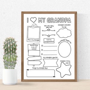 Ich liebe meinen Opa zum Ausdrucken, Großeltern-Tagesaktivität für Kinder zum Ausfüllen, Alles über Opa Fill-in-the-Blank, Geburtstagsgeschenk für Opa