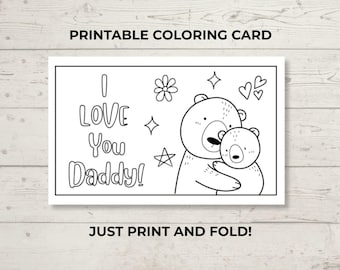 Printable Coloring Card Father's Day Gift from Kids, Father's Day Coloring Card, Kids DIY Gift for Dad, Instant Download, Birthday Card Dad