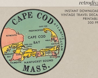 Cape Cod - MA - Massachusetts - Vintage Travel Decal - Instant Download