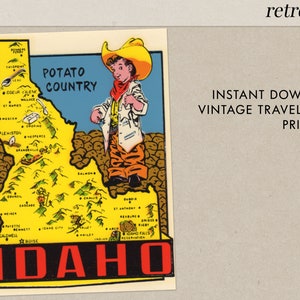 Idaho - País de la patata - ID - Calcomanía de viaje Vintage - Descarga instantánea - Imprimible